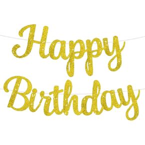 Gold Happy Birthday Banner Golden Birthday Banners Party Decor for Women Men Birthday Supplies