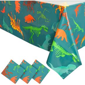 BLUE PANDA 3 Pack Dinosaur Tablecloth for Birthday Party Supplies, Baby Showers, Classroom Party, Disposable Table Cover, Green (54 x 108 in)