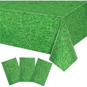 3 Pack Disposable Green Grass Tablecloth, 54 x 108 Inch Plastic Tablecloth for Golf Birthday Party Games Decoration Outdoor Picnics Dining Table, Space Table Cover for Rectangle Tables