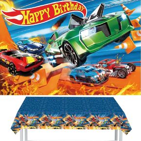 Hot Race Car Themed Party Decorations, Car Wheel Birthday Party Supplies Include Plastic Table Covers(42.5x70.8inch) and Photography Backdrop(59x39inch) for Kids Truck Party Favors