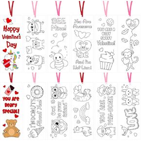 Haooryx Valentine DIY Coloring Bookmarks - 75Pcs Valentine’s Day Kids Creative Color Your Own Bookmarks Teachers Students Reading Enthusiasts Giftwrap Book Marks Paper Art Craft Gift Wrapping Supplies
