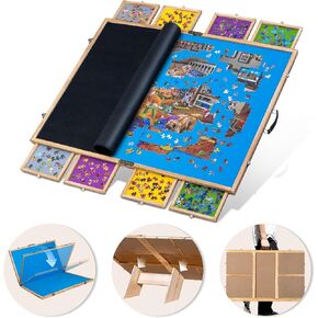 Lavievert 2000 Piece Tilting & Foldable Puzzle Board with 8 Drawers & Cover, Portable Wooden Puzzle Plateau with Handle, Adjustable Jigsaw Puzzle Table with Easel/Stand & Non-Slip Tabletop for Adults