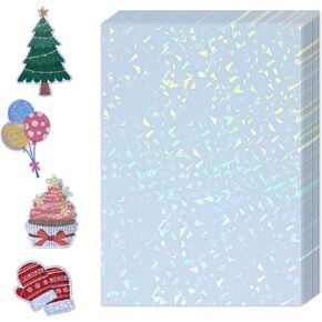 36 Sheets Holographic Sticker Paper,Holographic Laminate Sheets,A4 Size Clear Vinyl Sticker Sheets Self-Adhesive Rainbow Overlay Sheets,11.7 x 8.3 Inches（Heart）