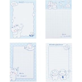 4 Pcs Sticky Notes, IEMIEBSHA Cute Cartoon Bear Theme Self-Stick Memo Pads, Kawaii Aesthetic Stationary Notepad Page Markers Flags for School Office Supplies Desk Accessories Tab Supplies