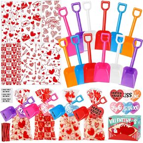 yujun 150 قطعة مجراف عيد الحب من جديد للأطفال ، أحفركم في مجارف الرمال بطاقات Valentines Cellophane تعامل مع أكياس الحلوى لفصلي جوائز تبادل الفصول الدراسية وصالح الحفلات (30Pack)
