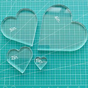 Clear Acrylic Heart Template Set, 1, 2, 3, 4 Inch, 1/8'' Thick, 4 Pieces for Quilting, Applique, Crafts