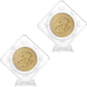 2 Pcs Coin Display Case Coins Display Stand Challenge Coin holder Clear 3D Rotatable Floating Capsules Frame Acrylic Coin Protector Sleeves Container Box Specimen Medallion Medal Holder Frame