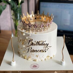 Birthday Princess Cake Side Decoration, Acrylic Gold Birthday Cake Topper for Girls Party Decoration Supplies