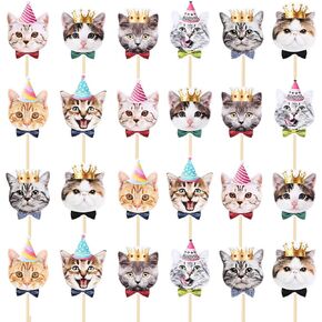 24PCS CAT CUPCAKE TOPCAKE HIRDARDERS ، قبعات Cat Face Cupcake Topcake ، اختيارات كب كيك كب كيك أحادية الجانب ، زخارف الحفلات ذات طابع الحيوانات الأليفة لصالح اللوازم للاستحمام الطفل (8 Style)