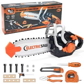 Toy Chainsaw for Kids, 19PCS Pretend Play Tools Set, Toy Home Tools Kit, Electric Chain Saw with Realistic Sounds, Outdoor Gardening Toys, Birthday Gifts For Boys & Girls Age 3 4 5+