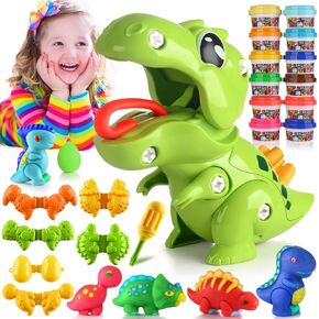 Dough Play Tool Set for Kids - 28Pcs Kitchen Creations Noodle Playset and Ice Cream Maker Machine Kit for Toddlers Birthday (8 Colors Included)