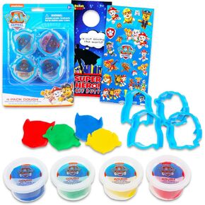 Paw Patrol Dough Play Set - Bundle with 4 Paw Patrol Dough Tubs with Dough Cutters for Boys, Girls Plus Stickers | Paw Patrol Sensory Dough for Kids