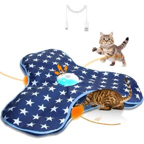 Interactive Cat Toys Chirping and Moving Feather Wand - Motion-Activated Cat Toys and Rechargeable