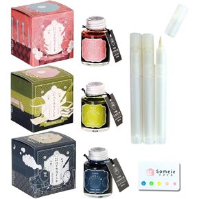 Teranishi Chemical Industry Taisho Romantic Hi-Caroline Ink : Opera Rose, Emotional Olive, Smoky Navy & Handmade Pen x3 Set TRH-40ML-T65, TRH-40ML-T70,T RH-40ML-T69