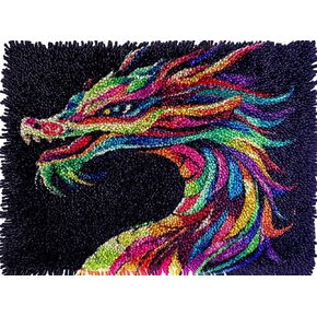 Generic Dragon Colorful Latch Hook Rug Kits Pre-Printed Crochet Yarn DIY Hooking Latch Kit Carpet Rug Cover Mat for Christmas Chair Cushion Floor Decor 52x38cm(3)