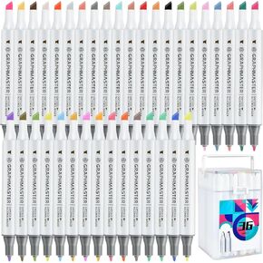 36 Colors Dual Tip Brush Art Marker Pens, Bright Dual Tip Leather Dye Marker Pens with Storage Box, Dye Pen dual Tip Brush Pens for Coloring Drawing, Furniture Scratches Shoes Repairing