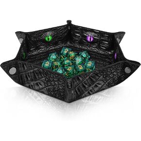 Byhoo 3 Pieces Crocodile Pattern DND Dice Tray, Foldable Hexagonal Dice Rolling Tray, Glow-in-The-Dark Eye Dice Tray, Perfect for RPGs, DND, and Tabletop Games(Black/Purple/Red)