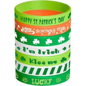 TUPARKA 35 Pieces St Patrick Bracelets Rubber Clover Irish Bracelet Silicone Bracelet for Party Favors School Children Gifts Supplies, Rubber Silicone