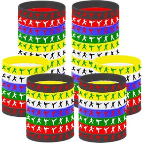CupaPlay 48 Taekwondo Karate Rubber Bracelets Kung Fu Wrestling Theme Party Supplies Decorations Birthday Baby Shower Silicone Wristbands Party Favors