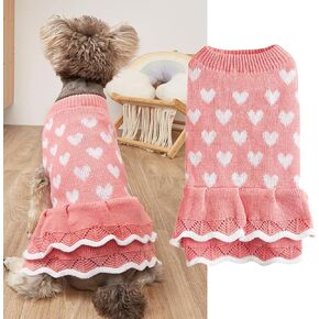 Winmany Valentines Day Dog Sweater Small Medium Cats Dogs Red Pink Heart Dress Pet Winter Turtleneck Pullover Knitwear (Red, Large)