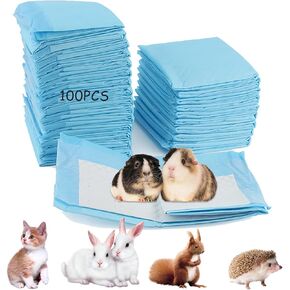 100 Pcs Disposable Rabbit Pee Pads,Small Animal Potty Training Pads Guinea Pig Cage Liners Leak-Proof Super Absorbent with Quick-Dry Surface Small Pet for Kitten Hedgehog Hamster Chinchilla