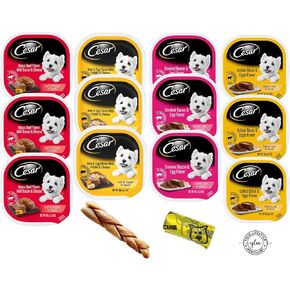 Wet Dog Food Breakfast & Dinner Bundle YLM Grass Fed Collagen Stick & Waste Bags with 3 Each Ham & Egg Potato & Cheese, Steak & Eggs, Bacon & Egg, Angus Beef Bacon & Cheese 12-3.5oz Trays
