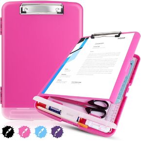 Plastic Clipboard with Storage,TFDLCG zm Clip Boards 8.5x11 Heavy Duty,High Capacity Nursing Clipboard Case,Side Opening,A4 Letter Size for Office, School and Home (Hot Pink)