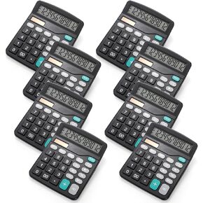 8 Pack Desktop Calculator 12 Digit, Solar Battery Basic Calculator, Dual Power Electronic Calculators with Large LCD Display, Sensitive Button Handheld Calculator for Office Home School, Black