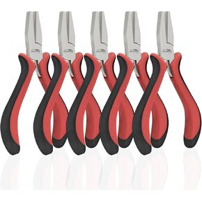 Flat Nose Pliers 5"-5 Pack Flat Jaw Pliers for Jewelry Making Duck Bill Pliers Smooth Jaw Pliers for DIY, Craft, Repairing