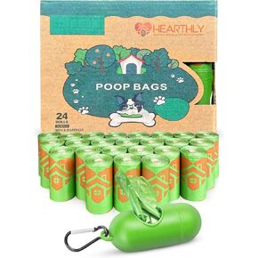 Dog Poop Bags 24 Rolls 360 Counts, Lavender Scented Doggy Poop Bags, Leak-Proof, Dog Waste Bags with Dispenser - Green (13 x 9 Inches)