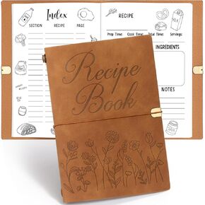 Blank Recipe Book to Write in Your Own 160 Recipes A5 Leather Family Cook Notebook for Mom Cooking Journal Gift(Brown)