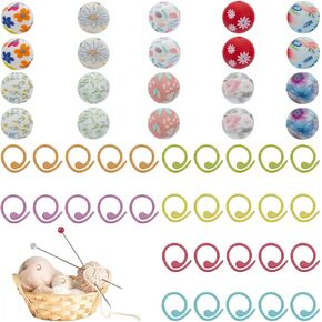 FREEBLOSS 20pcs Knitting Needle Stoppers with 60pcs Knitting Markers Knitting Needle Point Protectors Crochet Lid Protector Flowers Needle Tip Stoppers Needle Tip Stoppers for Knitting Craft