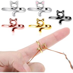 Gjinxi 5pcs Knitting Crochet Ring for Fingers Cute Cat Crochet Ring for DIY Sweater Handicrafts Adjustable Alloy Yarn Guide Ring for Crocheting Crochet Tools and Accessories for Women