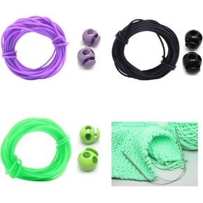 6 Pcs Stitch Stopper Set, Knitting Stitches Holder, Double Hole Needle Point Protectors with Stitch Savers Knitting Cords, Barber Cord Stitch Markers, Knitting Needle Stoppers for Knitting Craft