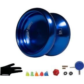 Yomega Groov II– Pro Level Aluminum Yoyo for Advance Players – Round Shaped, C Size Ball Bearing with Adjustable Responsive/Nonresponsive Play + 3 Month Warranty (Blue)