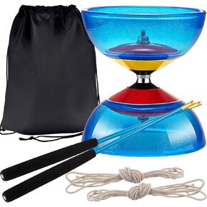 6 Pieces Chinese Diabolo Toy Set Includes 5 Inches Five Bearings Diabolo Ball Toys with 2 Pieces Alloy Diabolo Sticks 2 Pieces Ropes Drawstring Bag for Fun (Blue)
