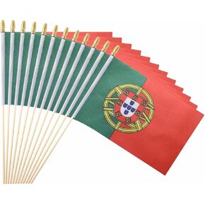 25Pack Small Portugal Flag Handheld Mini Portuguese Flags on Stick 5x8 Inch