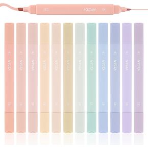 YISAN Aesthetic Pastel Highlighter Pens,Double Tip Bible Highlighters and Pens No Bleed 12 Colors,70924
