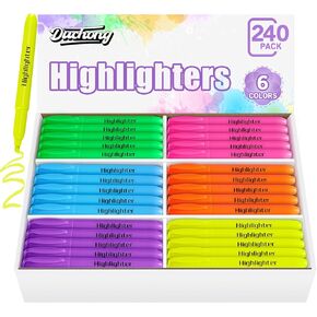 Duchong 240 Count Highlighters, Chisel Tip Dry-Quickly Highlighter Markers, Assorted Colors Highlighters Bulk Pack for Adult Kids, Office Classroom Must Have, School Supplies for Teachers
