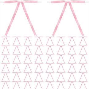 50 Pcs Pink Satin Twist Tie Bows for Tying Up Packages, Present Bags, Bakery & Candy Bags Decorating Ribbon