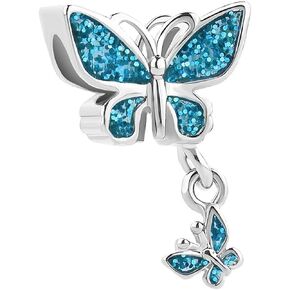 SBI Jewelry Butterflies Butterfly Charm Compatible with Pandora Charm Bracelet Family Purple Blue Pink Crystal Gift Dangle Personalized Birthday Anniversary