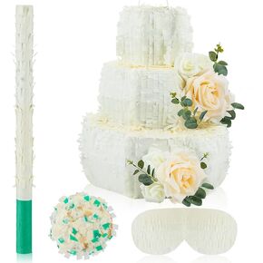17.7 Inch Cake Piñata with Stick and Blindfold Bridal Shower Birthday Party Supplies Cake Shape Piñata for Weddings Summer Hawaii Party Decoration