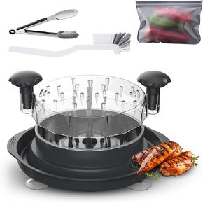 Chicken Shredder Tool Twist Large with Suction Cups | Chicken Breast Shredder with Brush, Tong, and 2 Bags | Anti-Slip Design & Transparent Lid | Meat Shredder Tool Twist, Easy to Clean (Black)