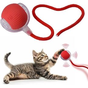 Interactive Cat Dog Toy Ball: Indoor Small Automatic Moving Smart Rolling Fun Pet Game with Led Light and String Tail for Motion Activated, Cute Kitten Puppy Present, Exercise Wheel Supplies (Green)