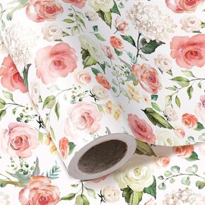 WRAPAHOLIC Floral Wrapping Paper Roll - Mini Roll - 17 Inch x 16.5 Feet - Pink Floral Design Perfect for Wedding, Birthday, Bridal Shower, Tea Party