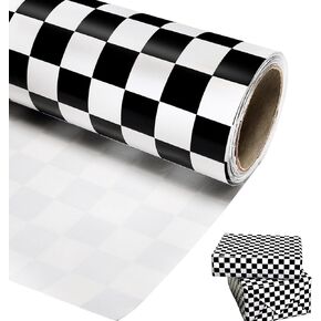 MUNILAIL Checkered Flag Wrapping Paper Roll 17 Inch x 33 Feet Black and White Checkered Wrapping Paper Gift Wrapping Paper for Boys Girls Birthday Party Baby Shower Racing Car Wrapping Paper