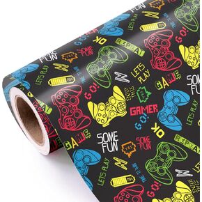 WRAPAHOLIC Gaming Wrapping Paper Roll - Mini Roll - 17 Inch x 33 Feet - Video Game Design, Perfect for Game Lover Kids Boys Birthday