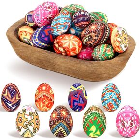 24 Pcs Pysanky Easter Eggs Ukrainian Floral Easter Spring Bowl Filler Decor Fabric Wrapped Easter Foam Eggs for Easter Home Trays Holiday Party Decorations Basket Vase Bowl Fillers