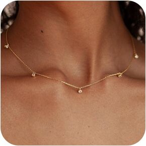 Dainty Silver Gold Necklaces for Women Cute Station Choker Necklace Cubic Zirconia Simulated Diamond Necklace Simple Layering CZ Necklace Trendy Jewelry Gifts
