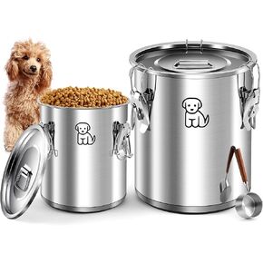 3 Pcs Stainless Steel Dog Food Storage Container Set 30 Lbs & 10 Lbs Combo Airtight Pet Dog Food Storage Containers with Lid and Matching Scoop Metal Dog Treat Jar for Dog Food, Cat Food